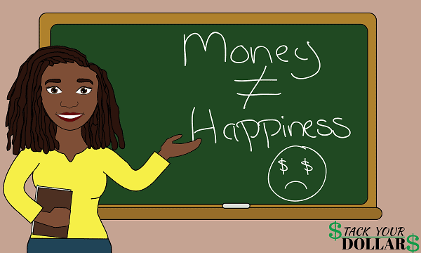 Money Can’t Buy Happiness chalkboard cartoon drawing